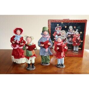 Home For The Holidays Family Christmas Carolers Paper Fabric Mache 4 Figures 11"